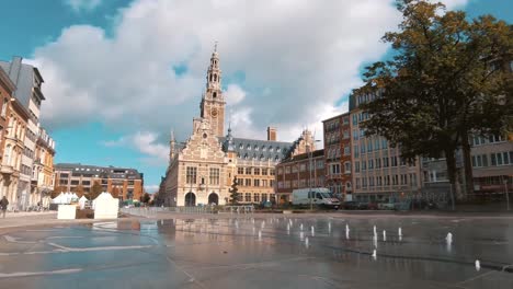 leuven city, university library and bell tower