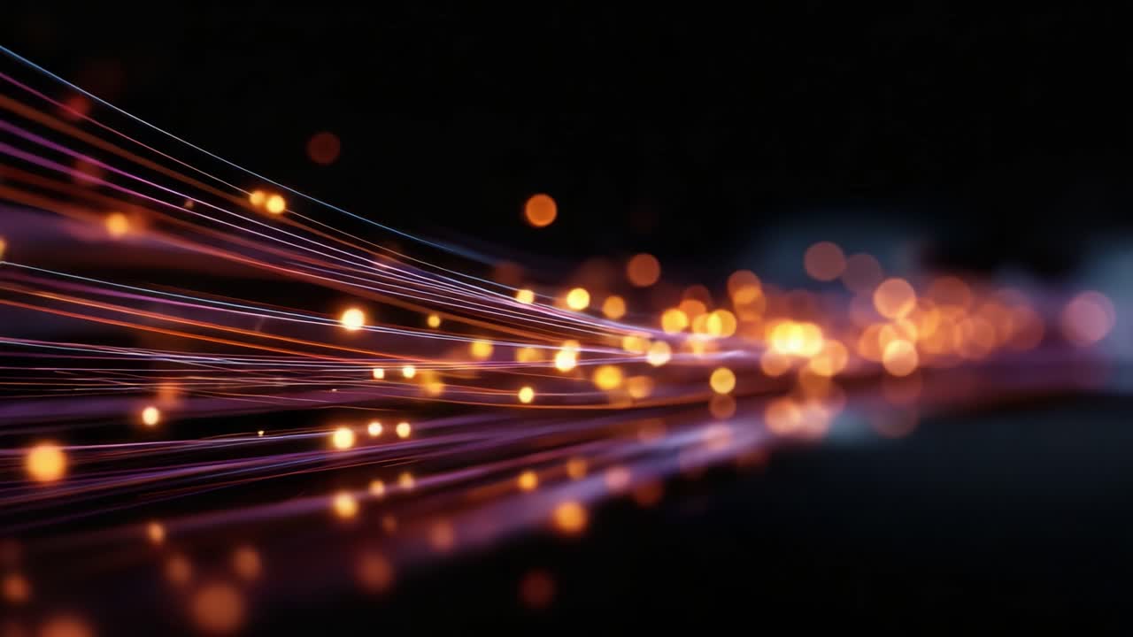Una exhibición vibrante de estelas de luz que fluyen con deslumbrantes efectos bokeh que crean una experiencia visual encantadora en un arte abstracto dinámico