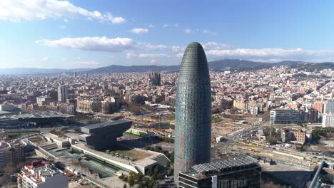 aerial view of barcelona city skyline, agbar tower, spain