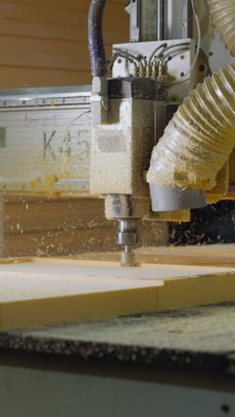espuma de fresado cnc, primer plano del eje y la broca con sistema de extracción de polvo