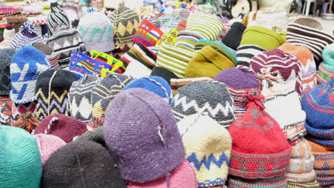 Traditional-Colorful-Beanie-Hats-In-The-Local-Market-Of-Marrakesh-In-Morocco