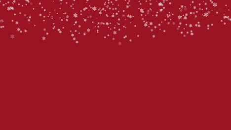 copos de nieve de confeti blancos y luces bokeh en el fondo de bucle rojo 4k 3d. 2021 año nuevo, feliz navidad, vacaciones, invierno, año nuevo, copo de nieve, nieve, copos de nieve festivos