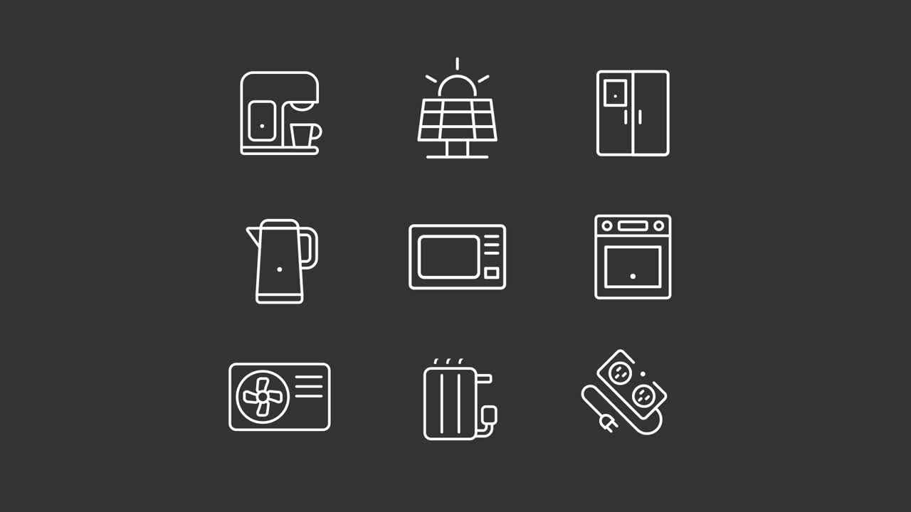 Line art icons of home appliances