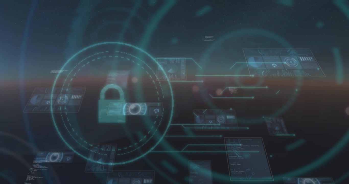 Animation of data processing over dark background