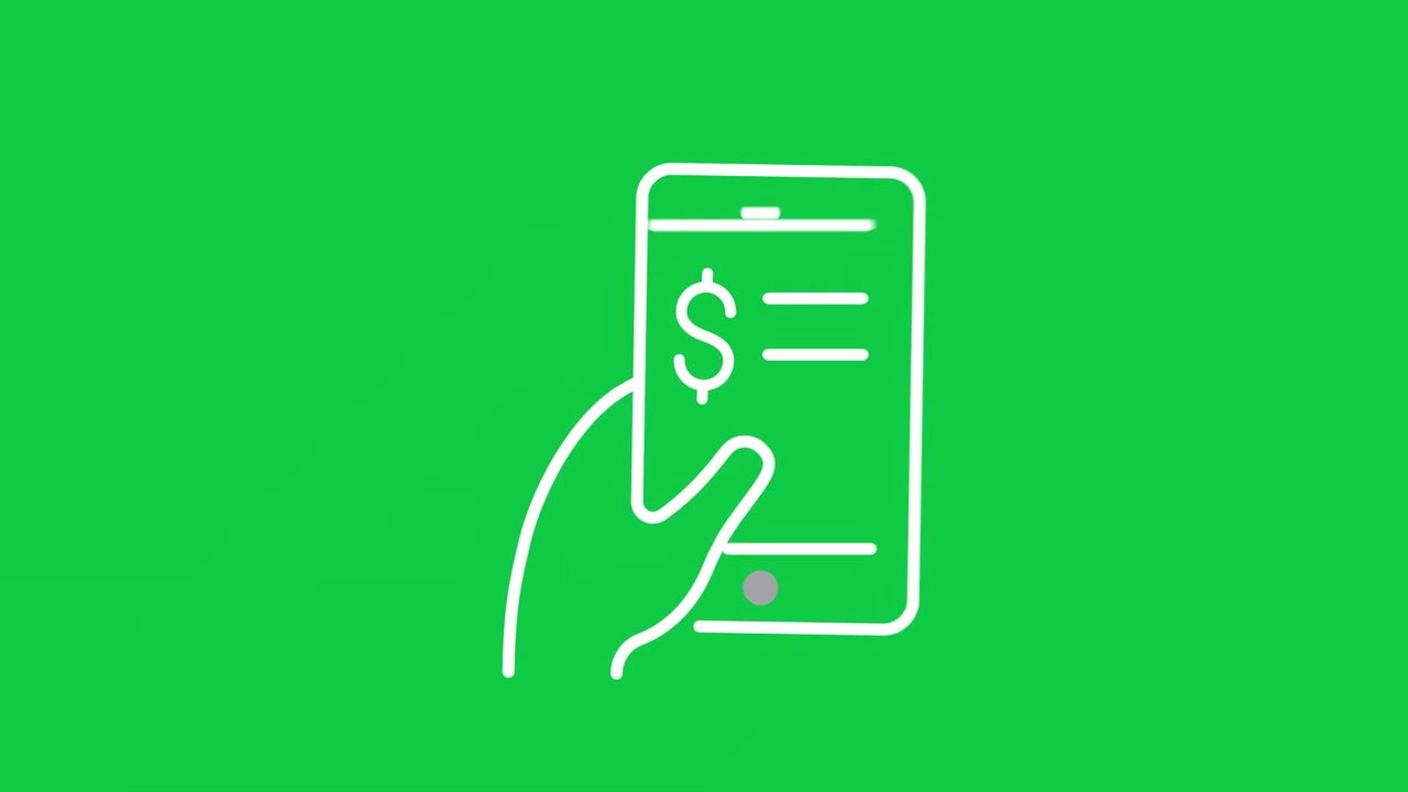 Mano animata che tiene uno smartphone con icona del dollaro