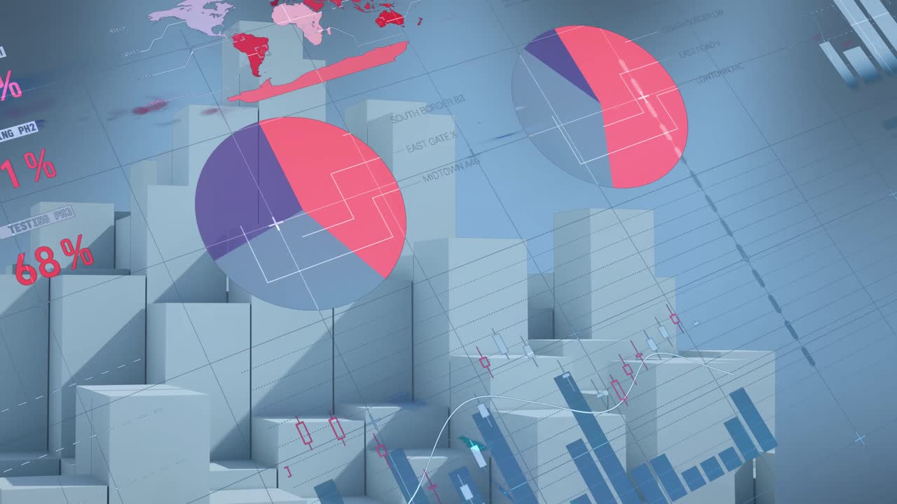 animación del procesamiento de datos sobre la ciudad digital