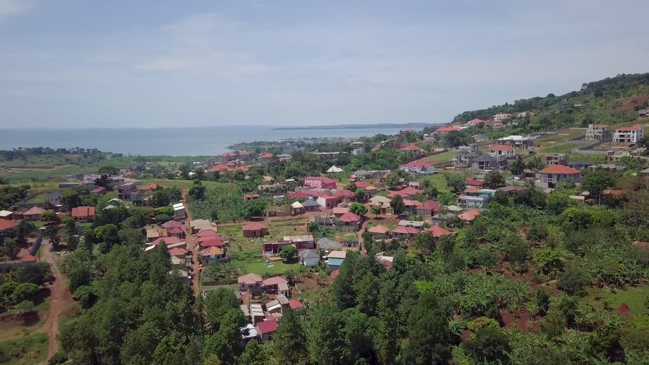 Kaazi Popular Beach Resort On The Shores Of Lake Victoria Near Kampala, Uganda, Africa. Aerial Drone Shot