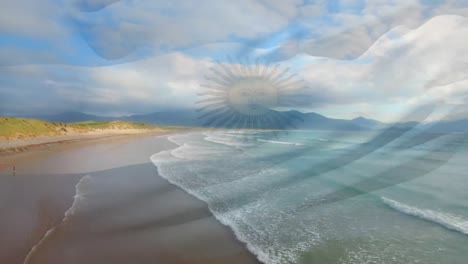 Animation-of-argentinian-flag-waving-over-sunny-seaside