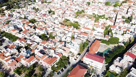 cozy little town of rethymno in crete island, aerial orbit view