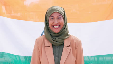 Muslim,-portrait-and-a-woman-with-India-flag