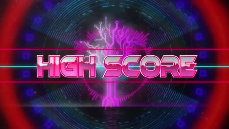 Animation-Von-Highscore-Starttext-Zu-Mikroprozessoranschlüssen-Und-Neonformen-In-Nahtlosem-Muster