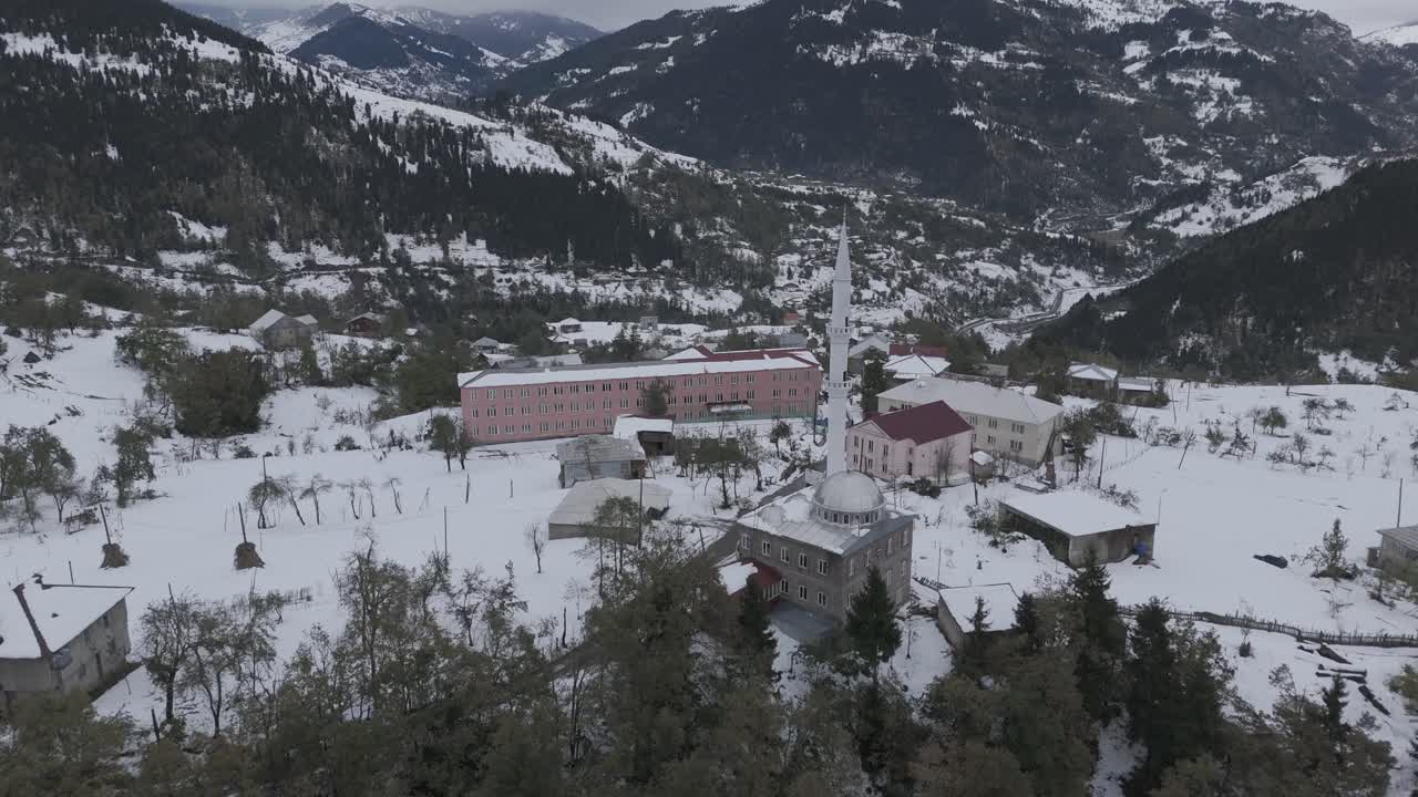 Cinematic daytime drone footage of a mosque in Ajaria, Georgia.
