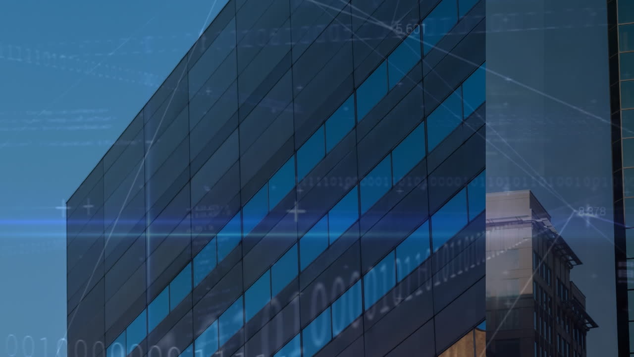 Animation af skiftende tal og databehandling over bybillede