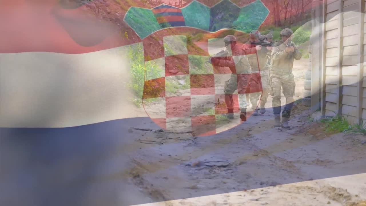 animación de la bandera de croacia sobre varios soldados