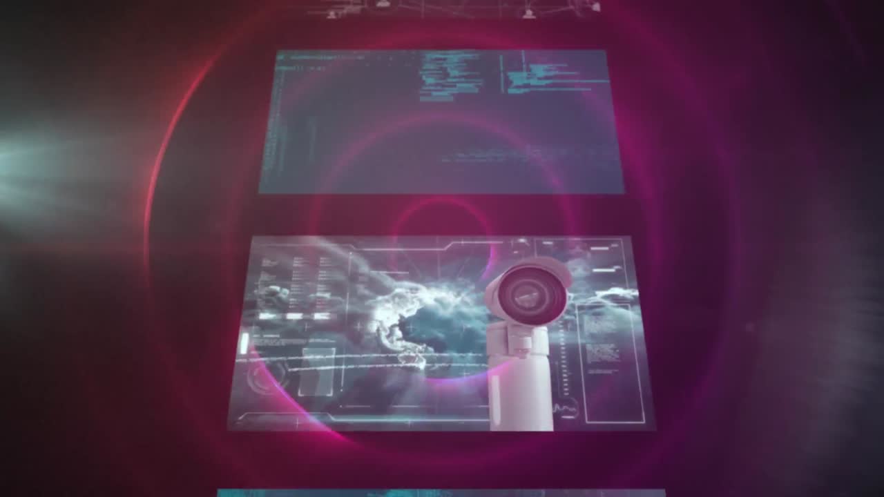 animación de pantallas digitales sobre círculos rojos