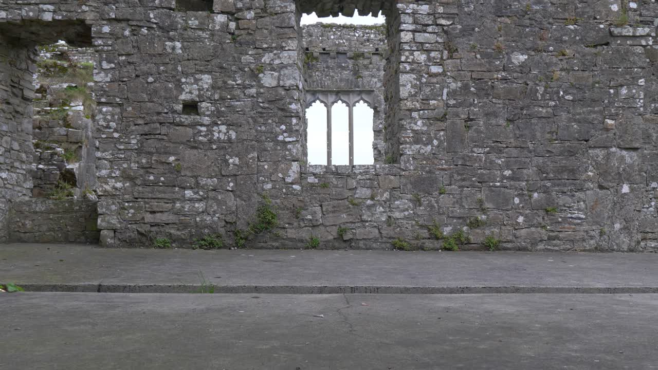 Visão pelas ruínas históricas de pedra de um mosteiro cisterciense em Meath, Irlanda