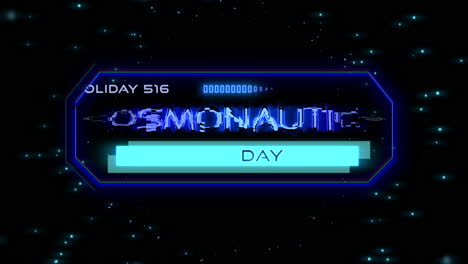 cosmonautics day on screen of spaceship in galaxy