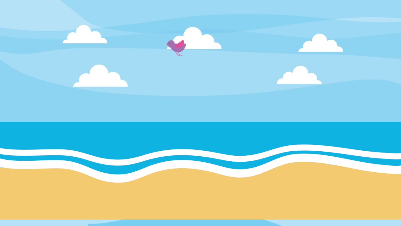 해변의 하늘에서 날아다니는 귀여운 새