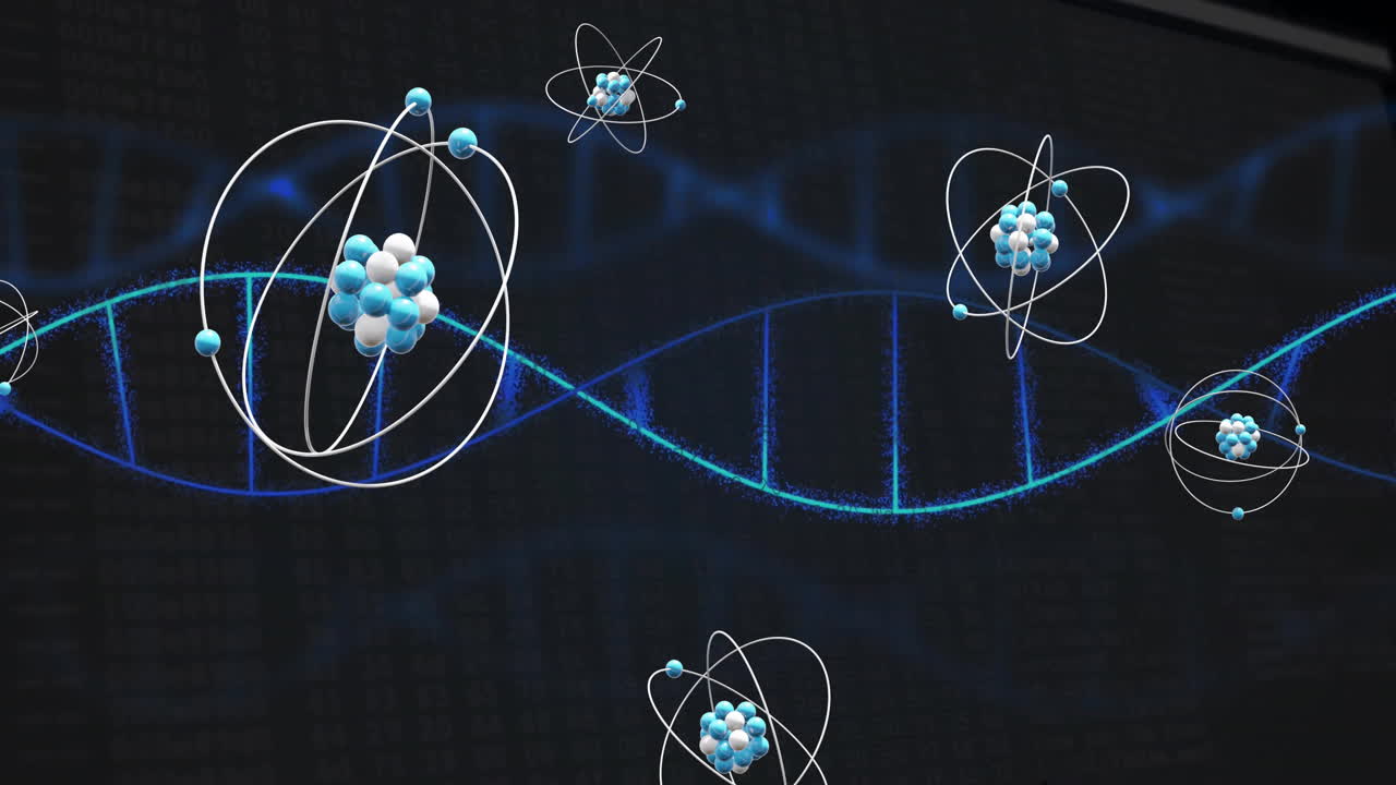 검은 바탕에 dna 줄에 대한 분자의 애니메이션