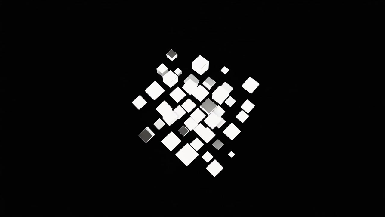 Abstract Animation of Growing White Cubes on Black Background