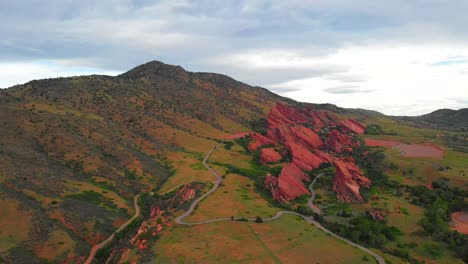 Panning-ultra-wide-aerial-shot-of-beautiful-Red-Rocks-Amphitheatre