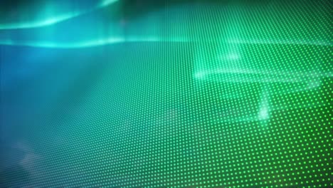 digital animation of light trails moving against green dot mesh wave background