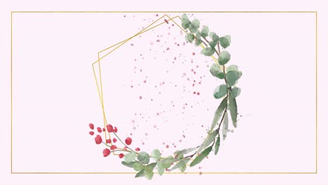 Animation-of-a-geometric-shape-with-flowers-and-glitters-on-a-pale-rose-background