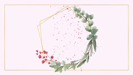 animation of a geometric shape with flowers and glitters on a pale rose background