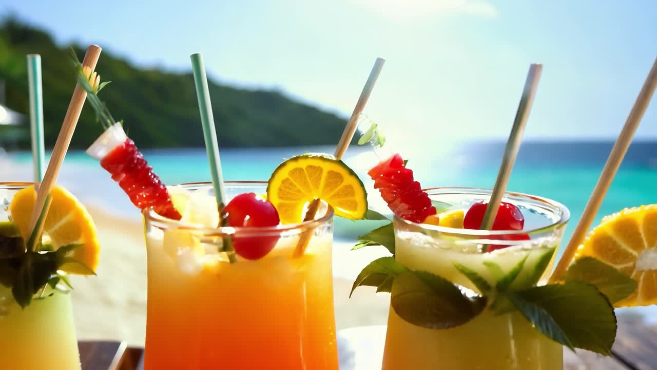 bebidas tropicales en una playa