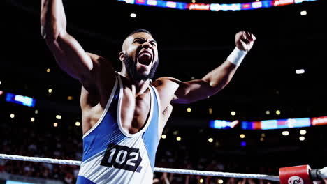 wrestler celebrating victory in the ring