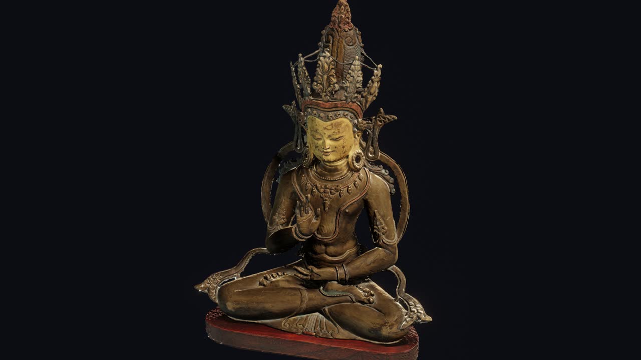 buda amoghasiddhi tibetano de bronce, órbitas de la cámara, cg