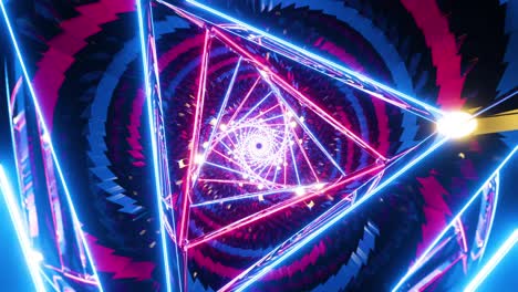 motion graphic of flying into rotation triangle digital tunnel. infinitely looped animation.