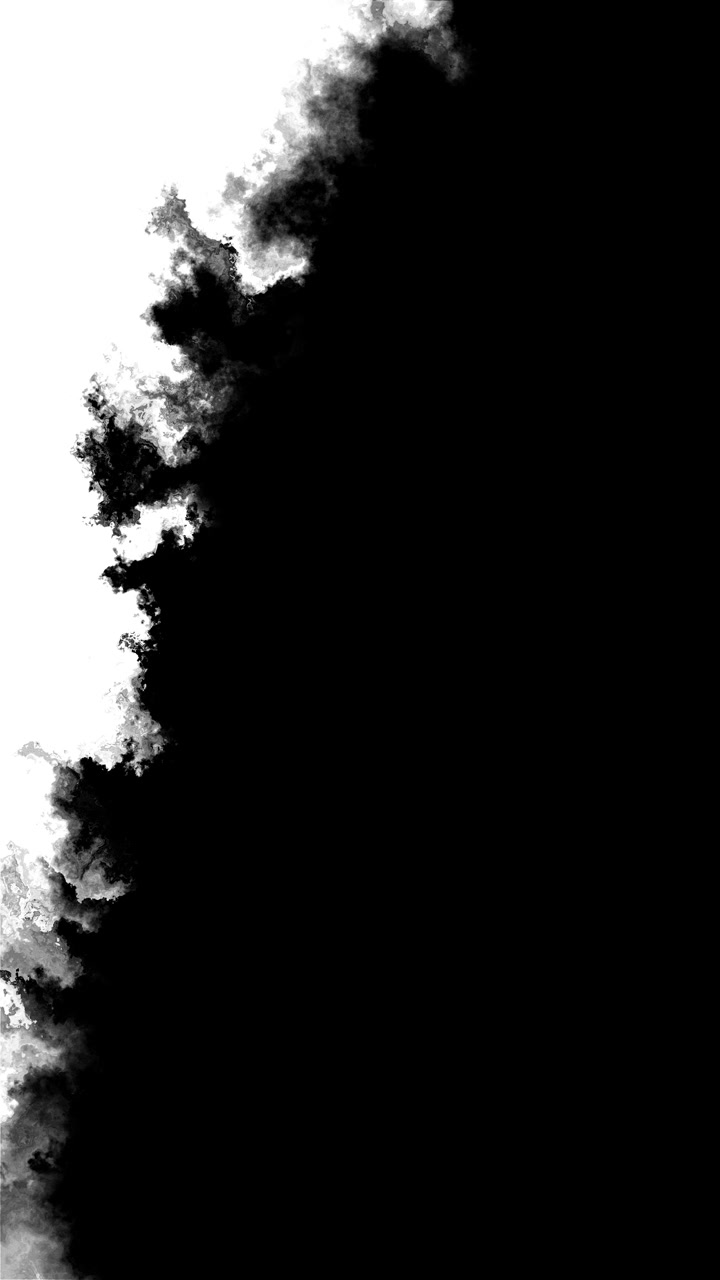 Bordo di inchiostro nero fumoso, area bianca vuota, bordi di nuvole grigie e diffusione astratta organica cinematografica