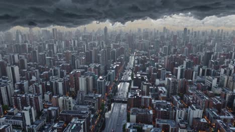 nubes de tormenta amenazantes que se asomenan sobre el horizonte metropolitano, arrojando al entorno urbano con fuertes lluvias, alterando dramáticamente el paisaje visual de la ciudad durante condiciones climáticas severas