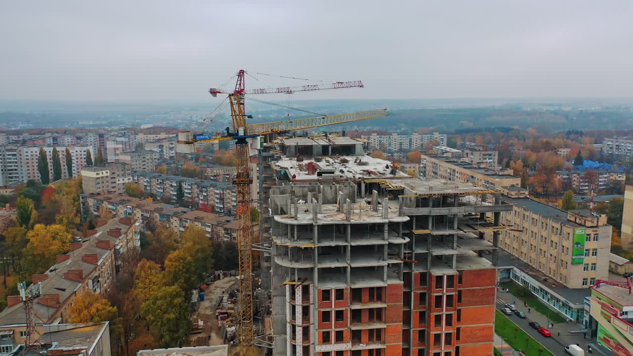 Construction of a residential apartment complex. Aerial view.
