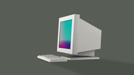 close up 3d vintage computer on side view shot  isolated gray background.