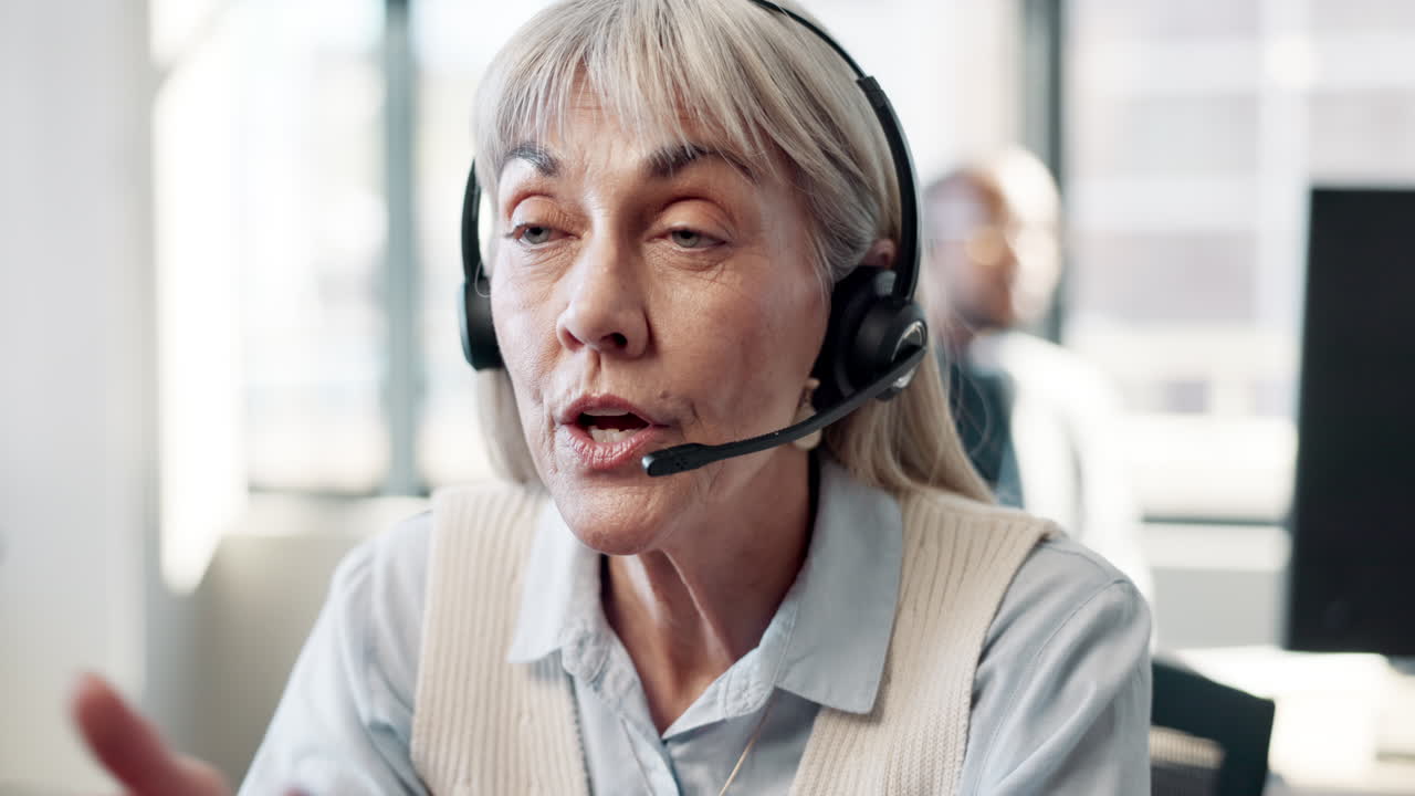 Mature woman working in call center