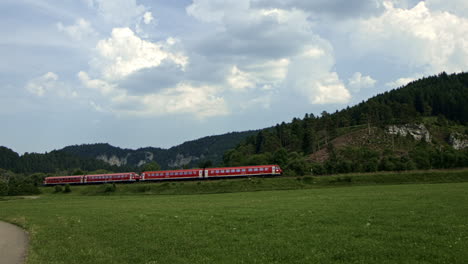 train passing old german town