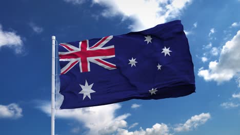 realistic flag of australia waving in the wind against deep blue sky. seamless looping with highly detailed fabric texture, 4k resolution