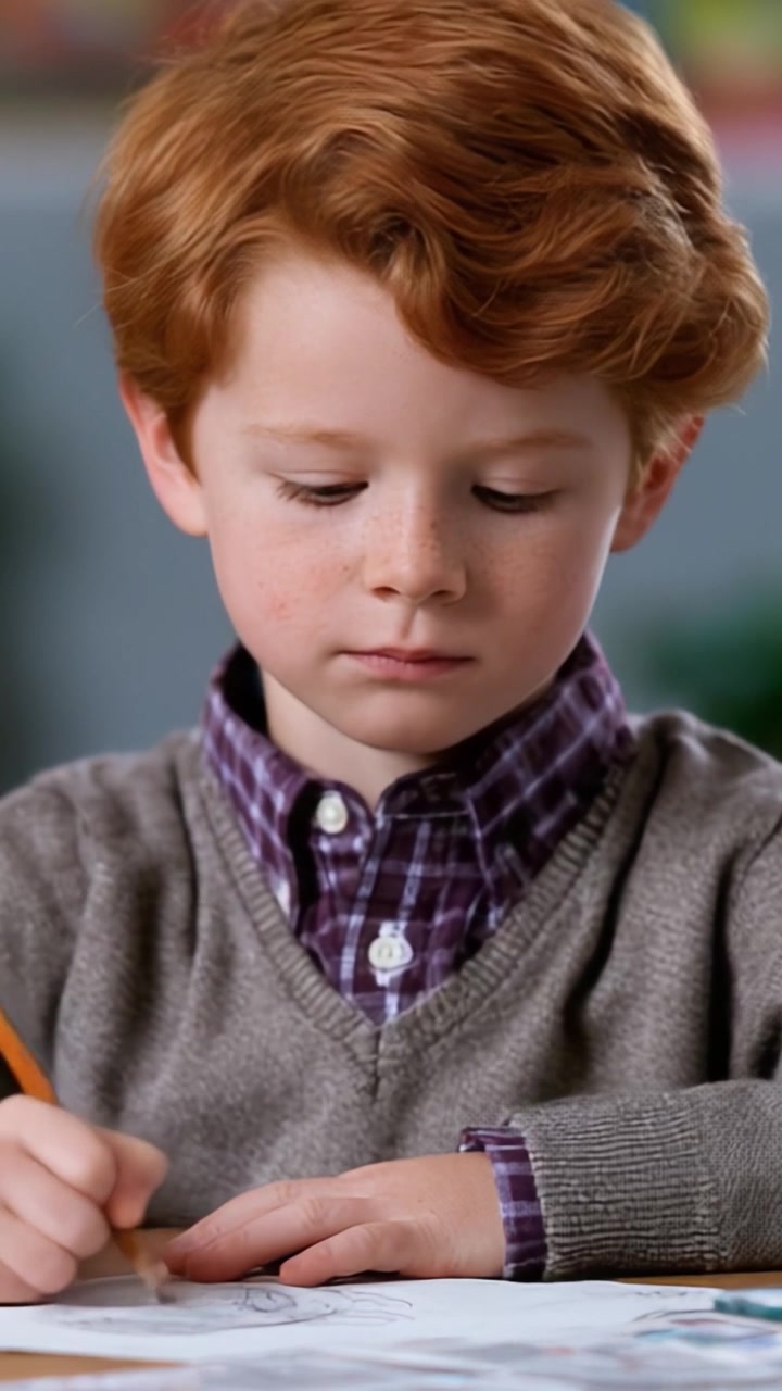Un bambino creativo impegnato a disegnare e colorare: catturando la gioia dell'arte e dell'espressione nell'infanzia attraverso un'attività artistica focalizzata.