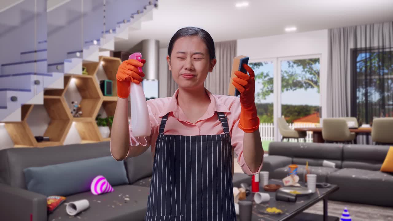 Stressed House Cleaner | วิดีโอสต็อกแบบ พรีเมี่ยม