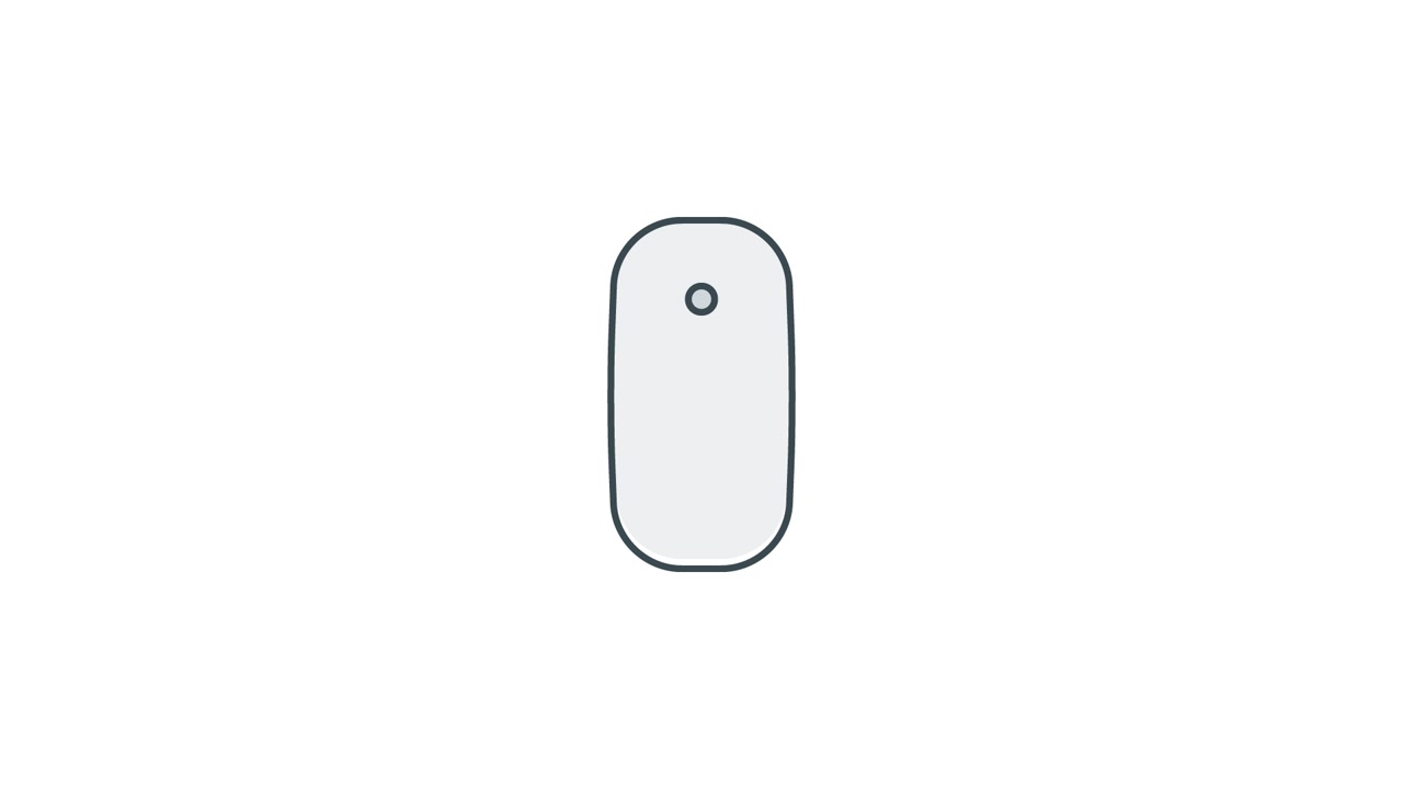 Icona minimalista di un mouse per computer che ruota su sfondo bianco.