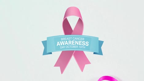 Animation-of-breast-cancer-awareness-and-pink-ribbon-on-white-background