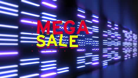 Animation-Von-Mega-Sale-Texten-Und--Formen-Auf-Schwarzem-Hintergrund