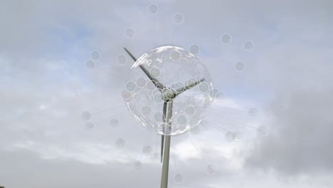 animation of globe with icons over wind turbine