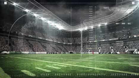 animación del escáner y procesamiento de datos en el campo de césped del estadio deportivo
