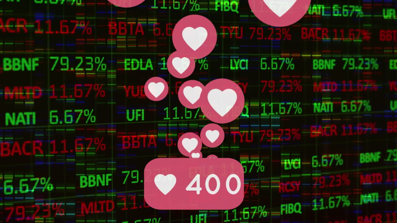 animación de iconos de medios y procesamiento de datos sobre fondo negro