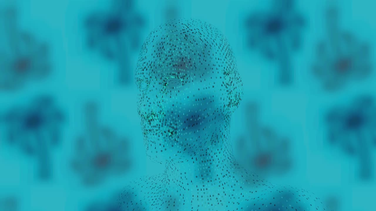 animación de la cabeza humana girando sobre un fondo azul