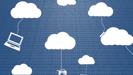 animación de nubes digitales con iconos sobre el procesamiento de datos