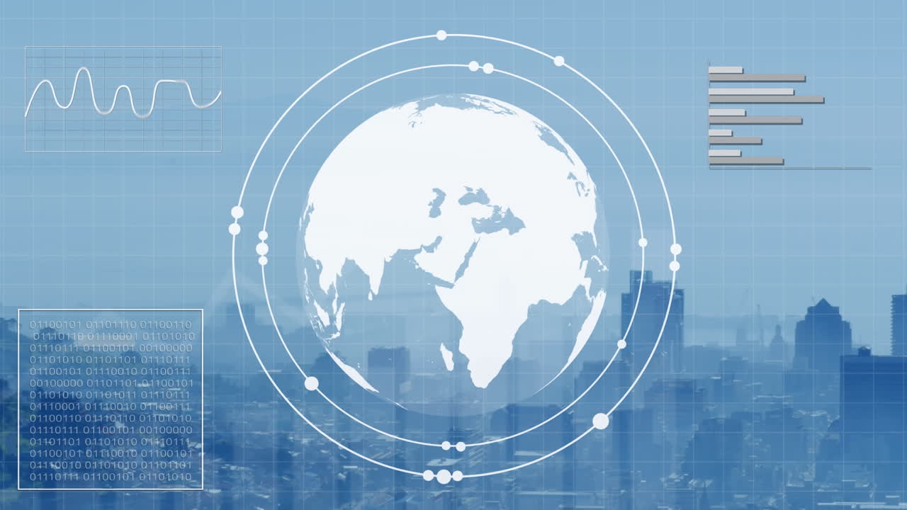 금융 데이터 처리 및 도시 풍경에 대한 지구의 애니메이션